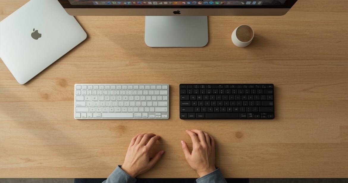 Apple Magic Keyboard ir Logitech MX Keys klaviatūrų palyginimas naudojimui