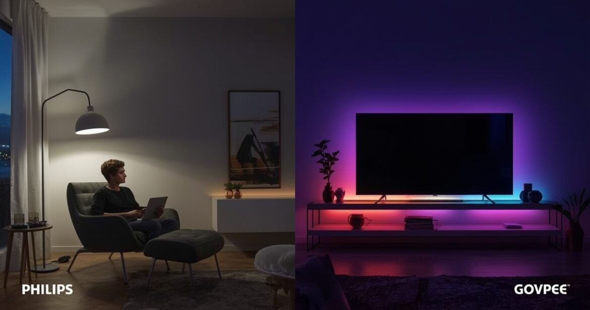 Philips Hue ir Govee išmaniųjų šviestuvų palyginimas namams